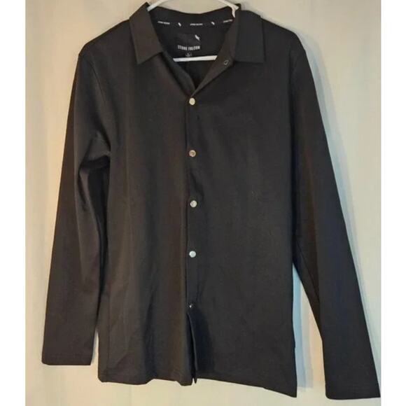 Stone Falcon Button-Down Shirt Long Sleeve‎ Collared Black Size LARGE - Picture 1 of 1